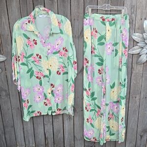 TALULAH Mint Floral Blouse and Pants Set